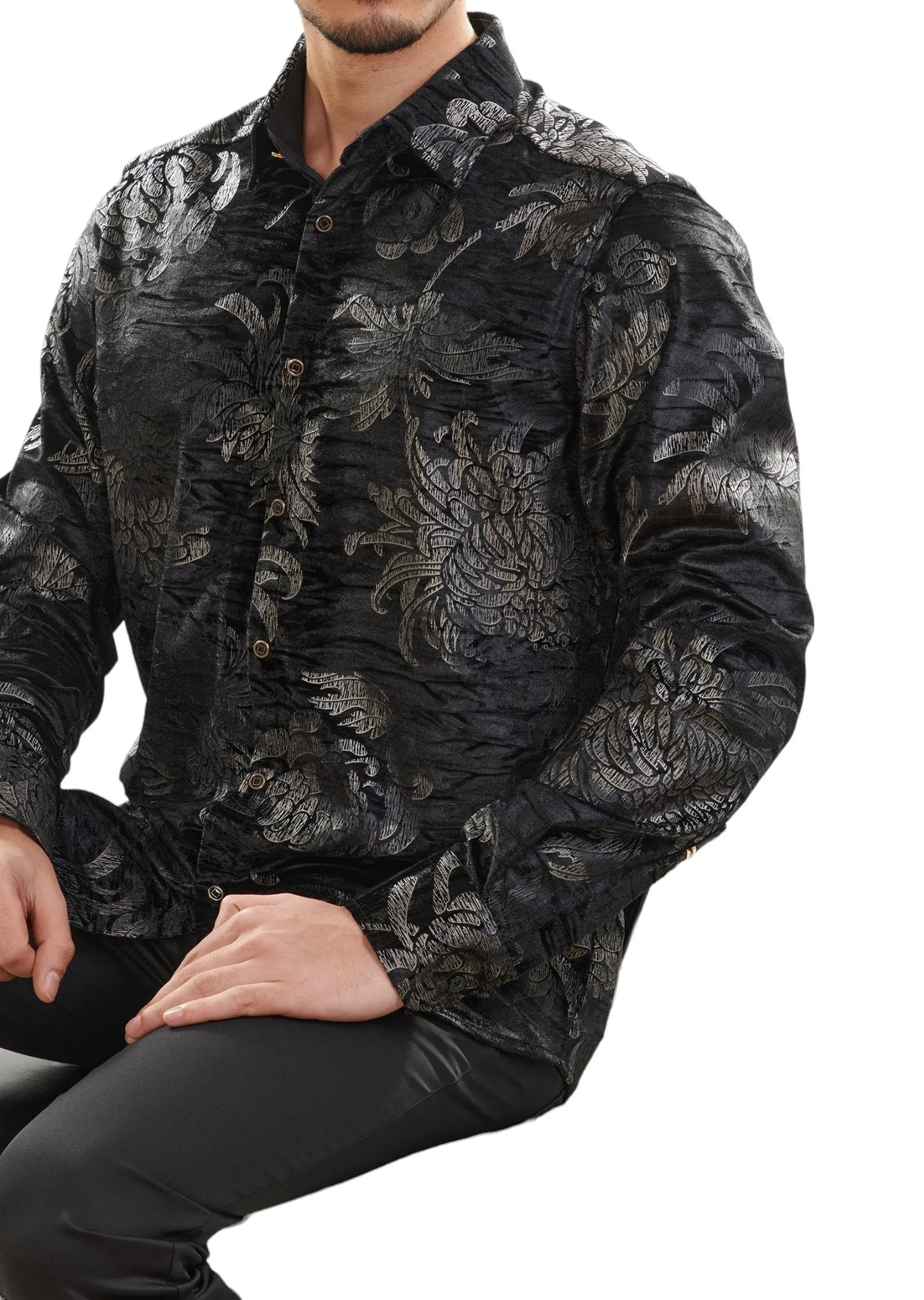 Black Bloom Floral Velvet Shirt