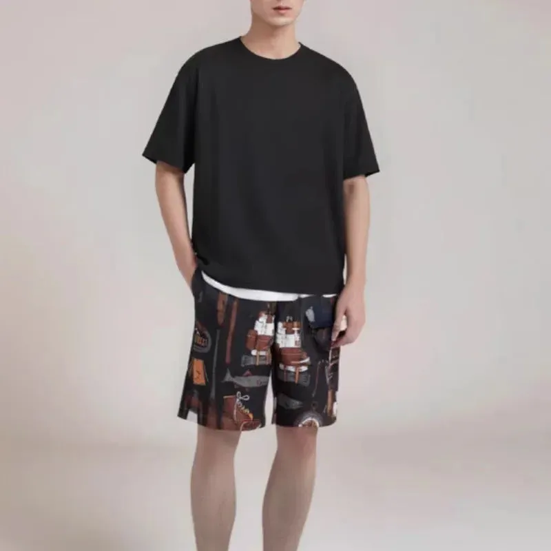 Black Breathable Casual Printed Shorts