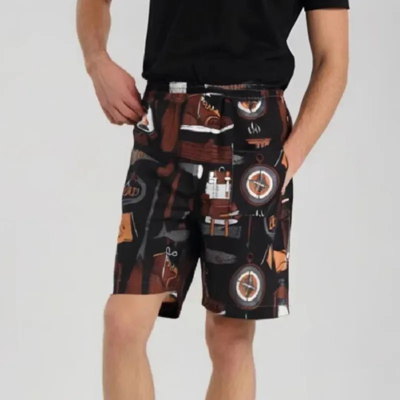 Black Breathable Casual Printed Shorts