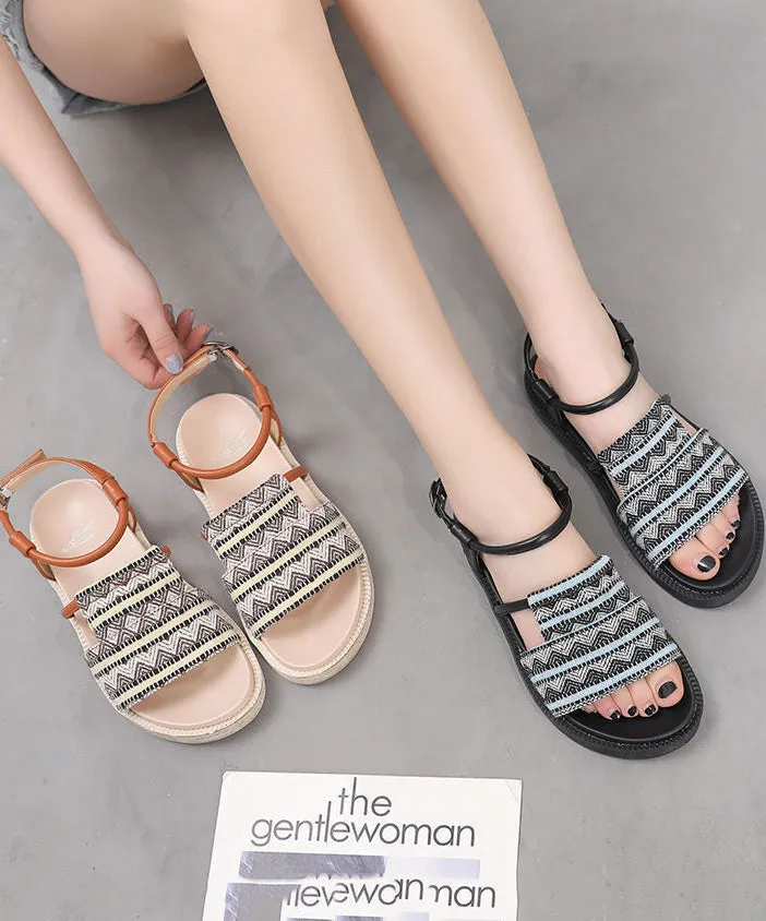 Black Sandals Linen Fabric Chic Beach Sandals LY4377