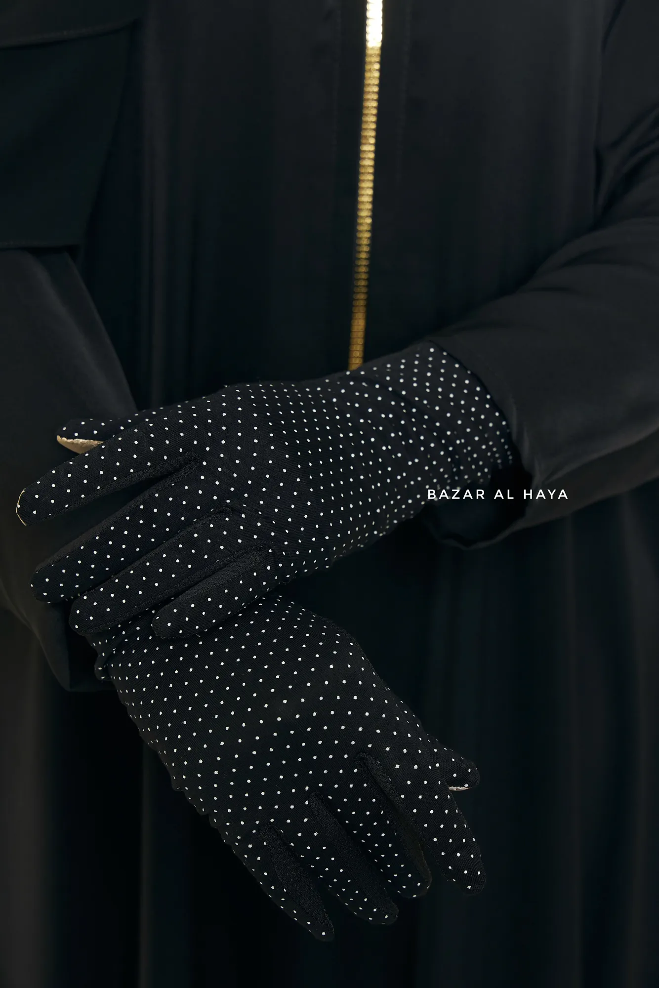 Black Touch Screen Dotted Long Gloves - One Size