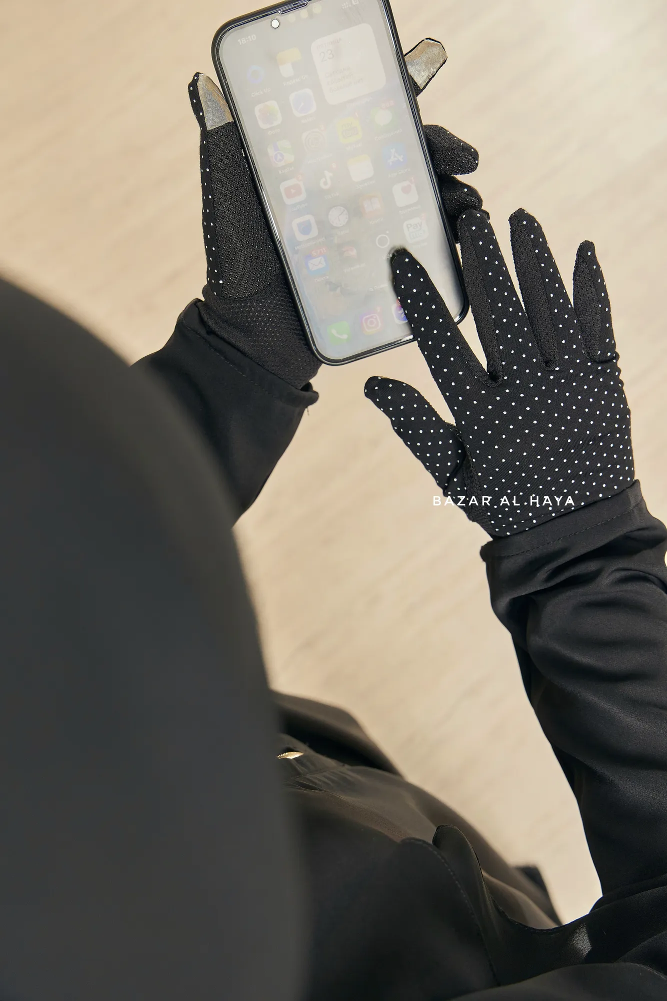 Black Touch Screen Dotted Long Gloves - One Size