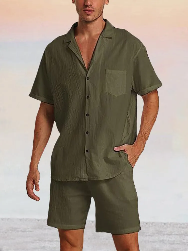 Breathable Cotton Linen Beach Shirt Set