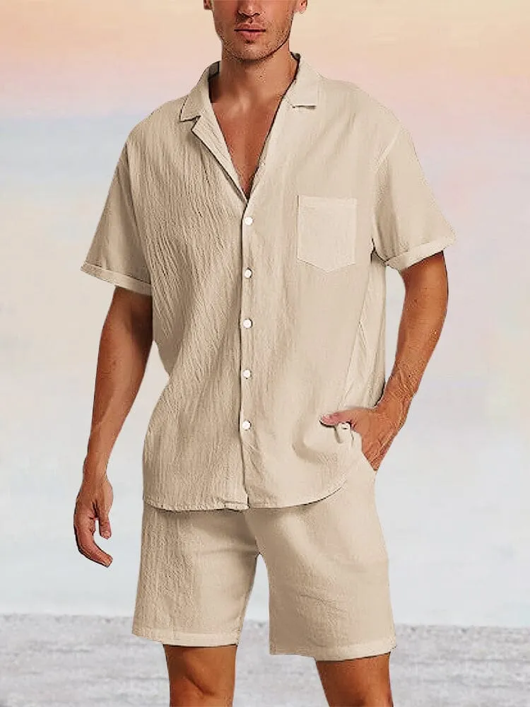 Breathable Cotton Linen Beach Shirt Set