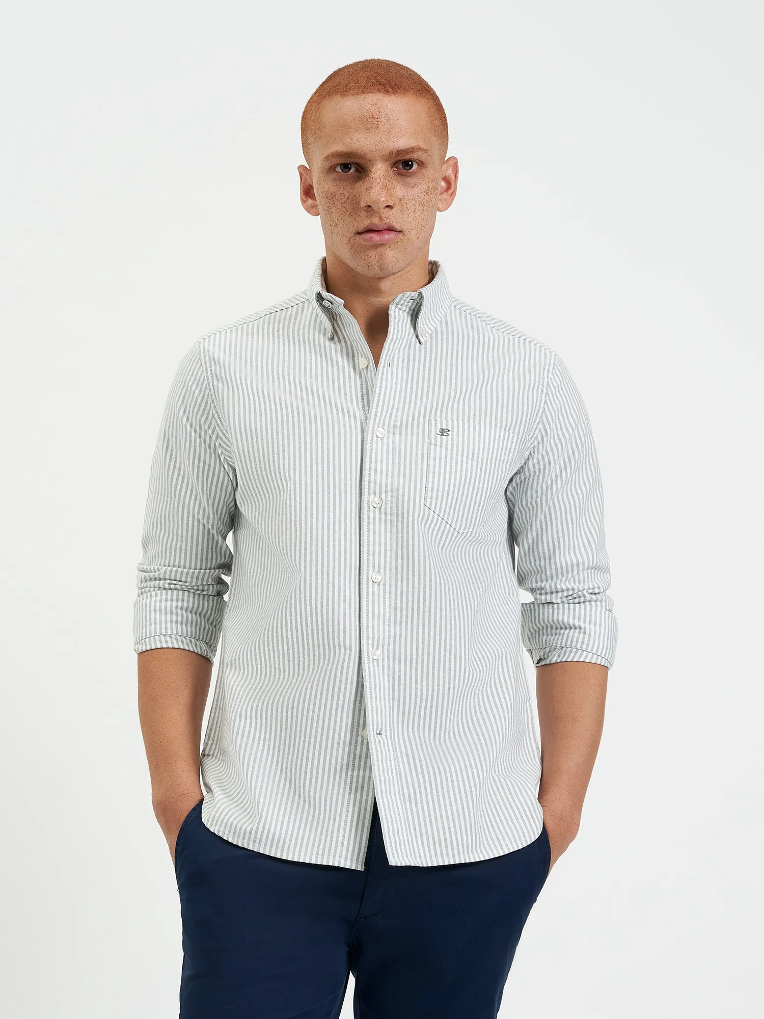 Brighton Oxford Organic Stripe Shirt - Forest Green Bengal Stripe