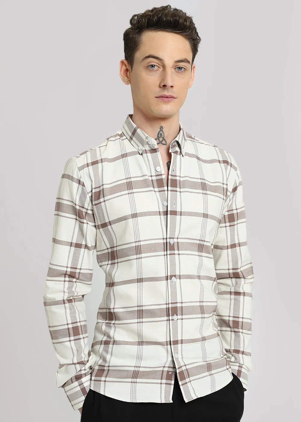 Brown Oxford Cotton Check Shirt