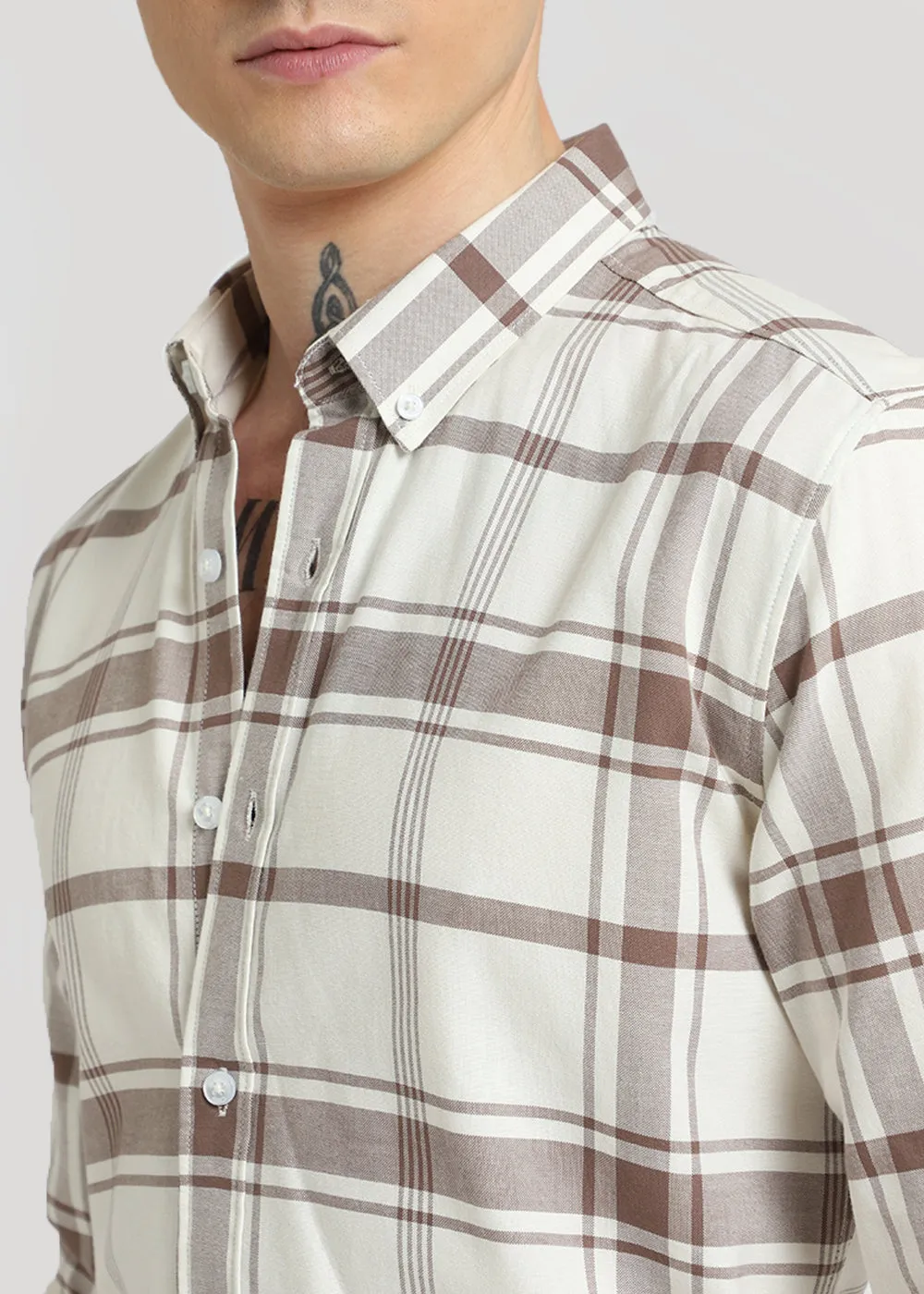 Brown Oxford Cotton Check Shirt