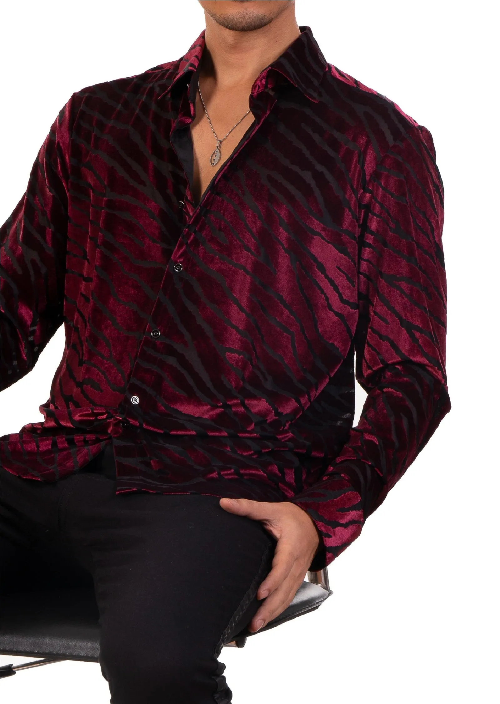 Burgundy Cracked Velvet Shirt