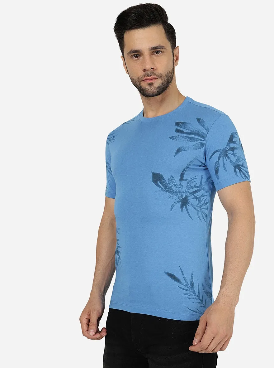 Campanula Blue Printed Slim Fit T-Shirt | Greenfibre