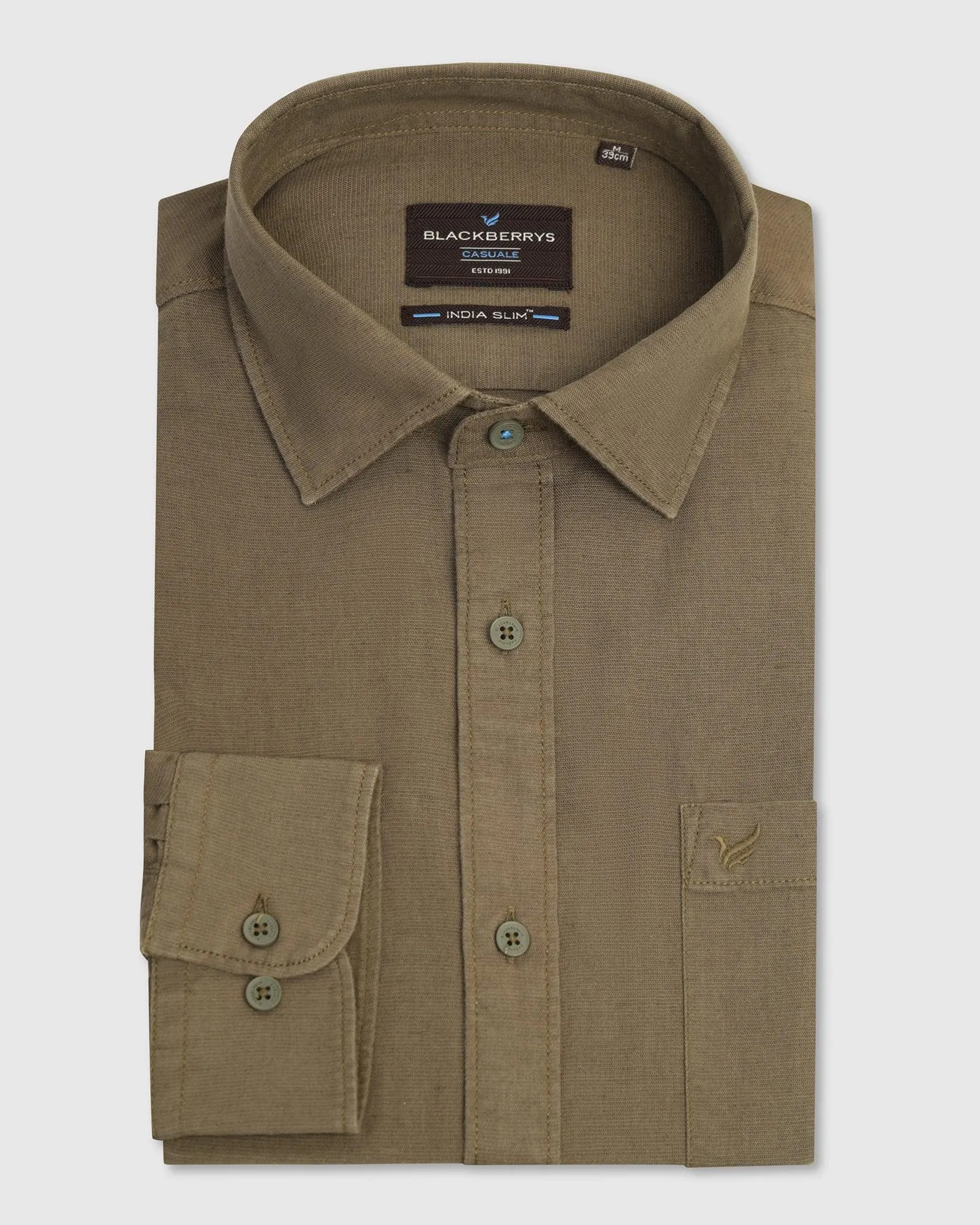 Casual Olive Solid Shirt - Lang