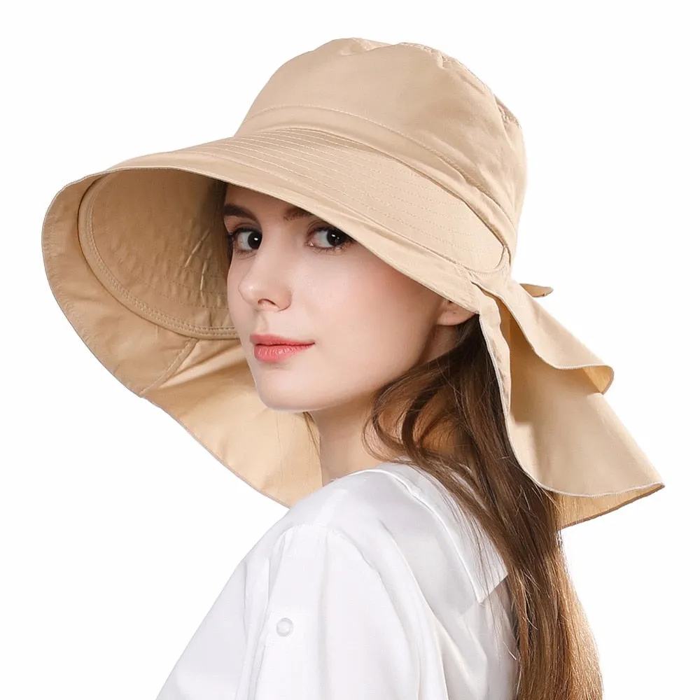 Casual Women's Foldable Cotton Sun Hats With String For Beach Travel