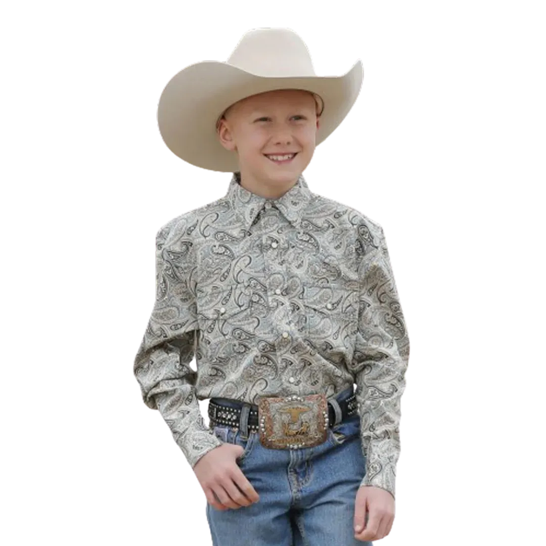 Cinch Kid's Long Sleeve Western Snap Green Paisley Shirt