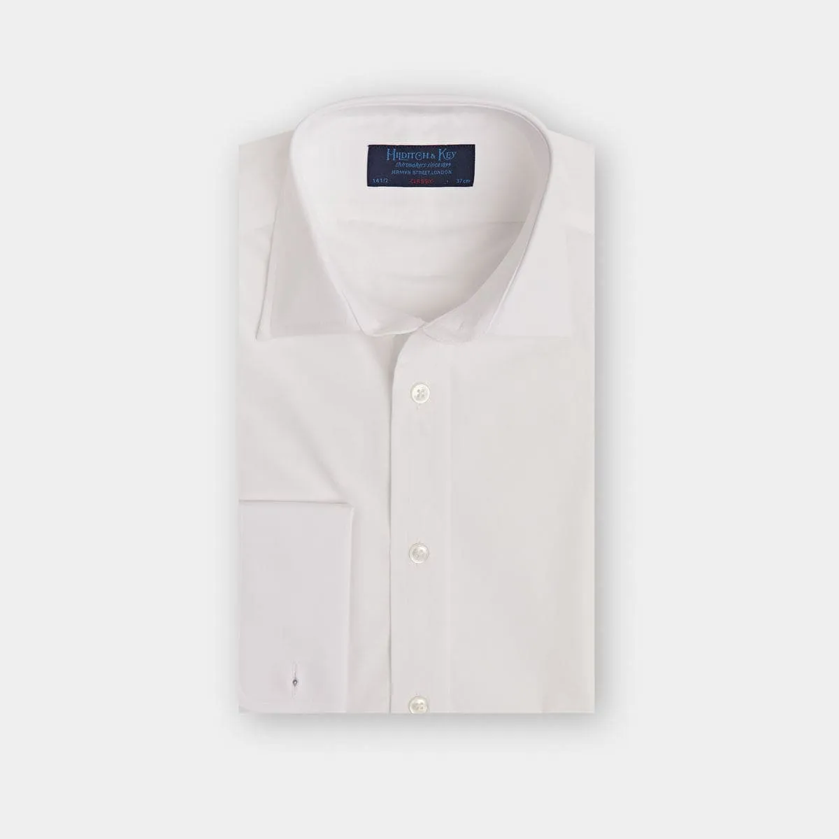 Classic Fit Plain White Cotton Poplin Shirt with Classic Collar & Double Cuff