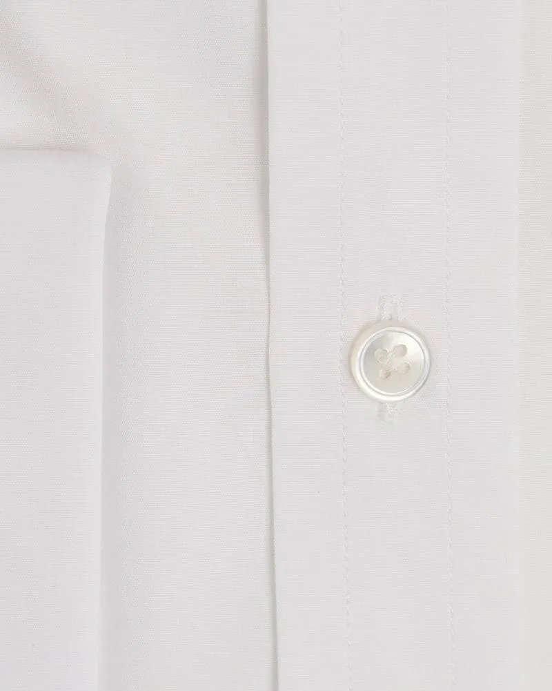 Classic Fit Plain White Cotton Poplin Shirt with Classic Collar & Double Cuff