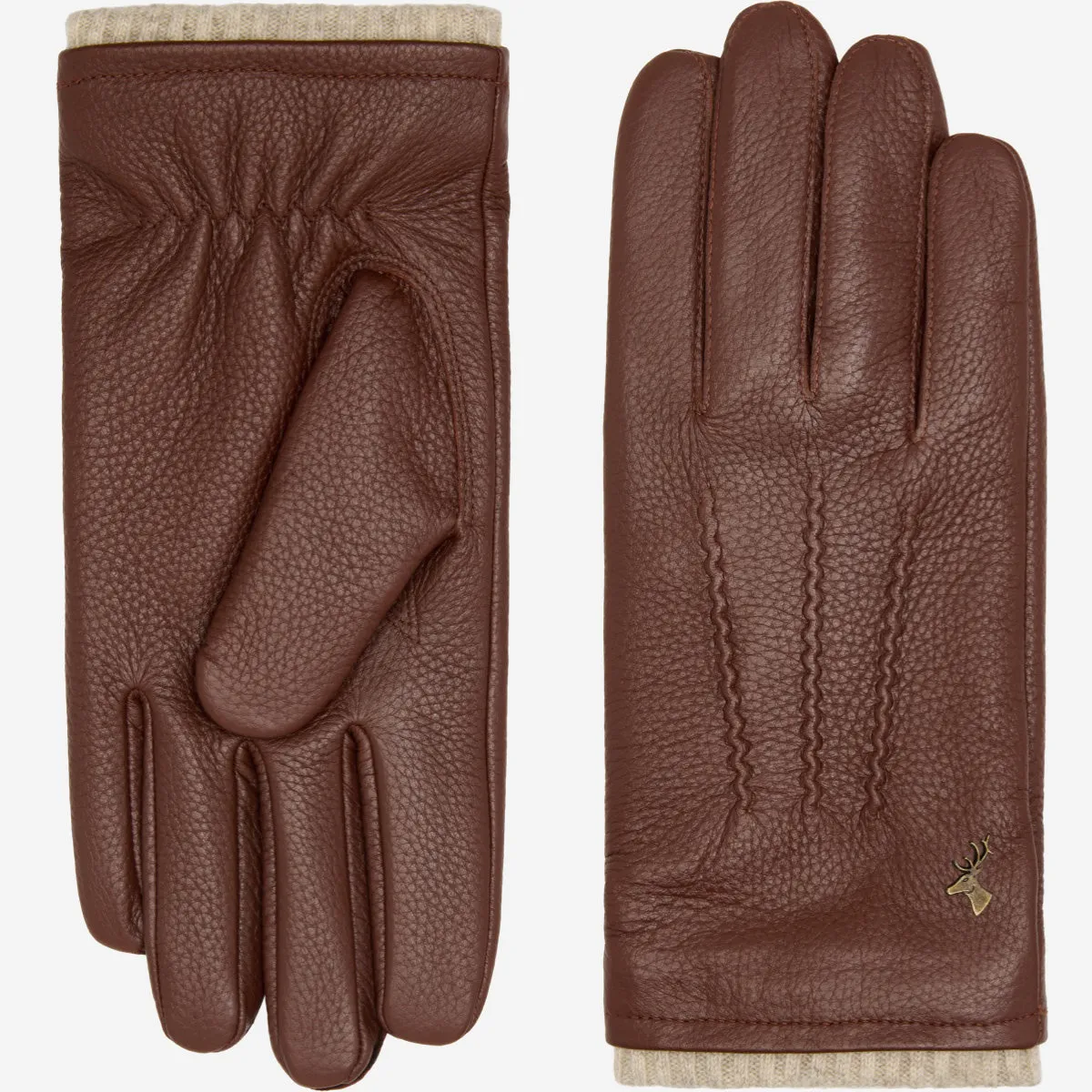 Columbus (brown) – luxurious deerskin (American deerskin) leather gloves with warm wool lining