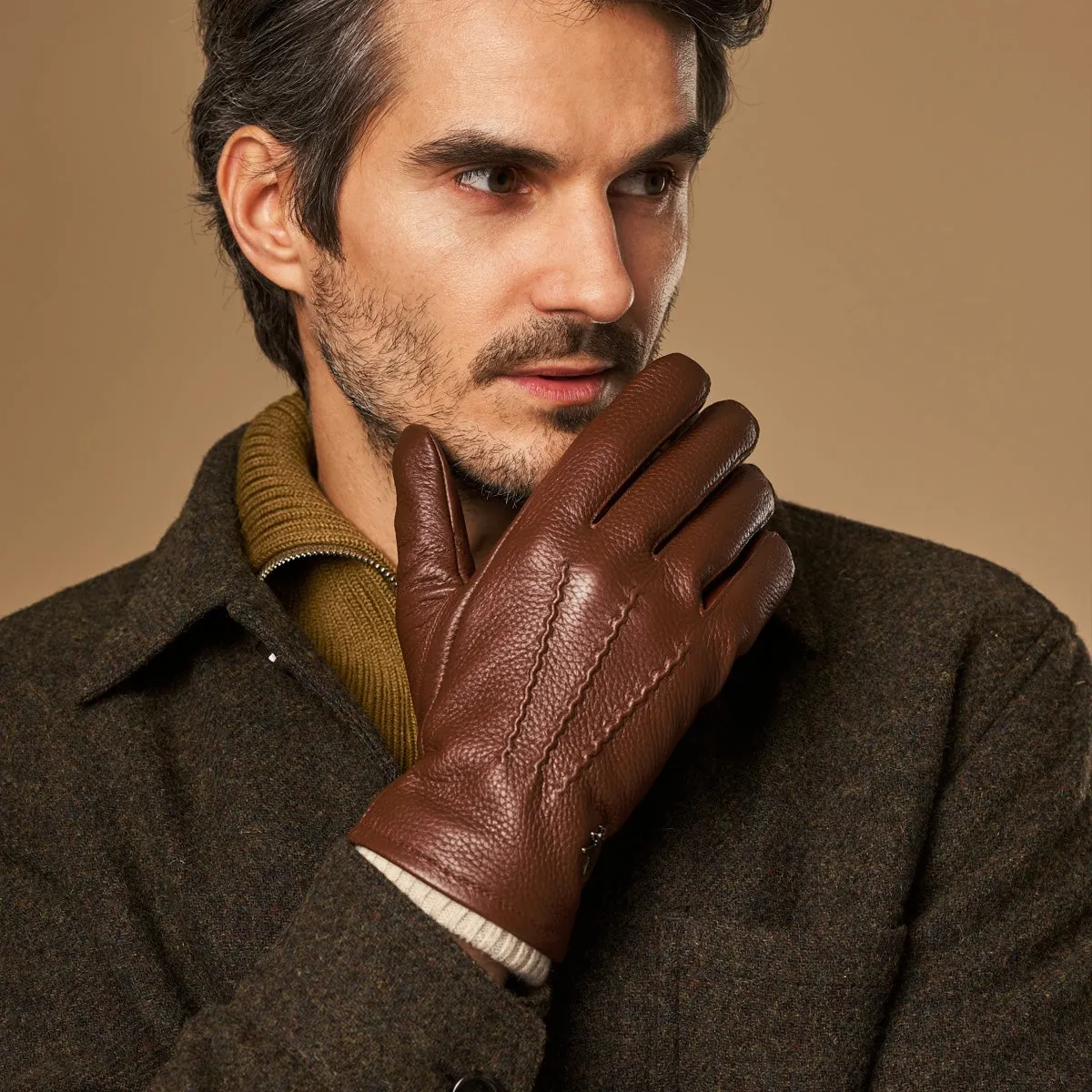 Columbus (brown) – luxurious deerskin (American deerskin) leather gloves with warm wool lining