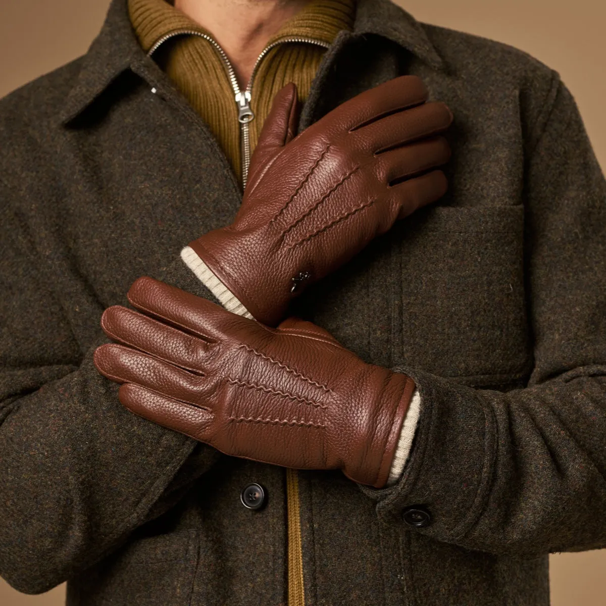 Columbus (brown) – luxurious deerskin (American deerskin) leather gloves with warm wool lining