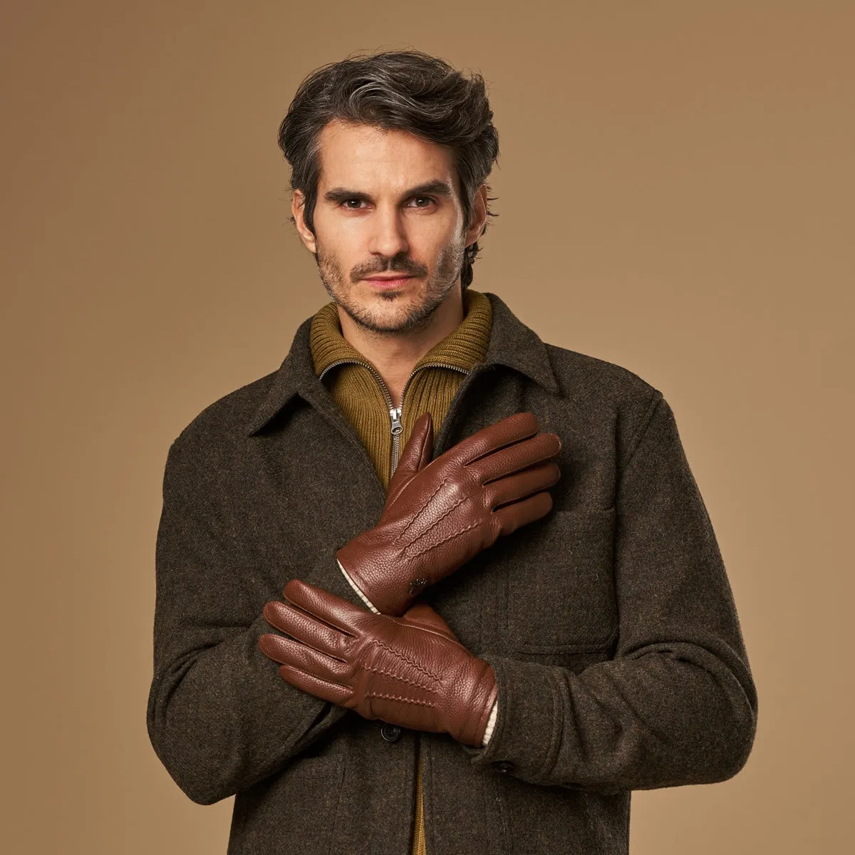 Columbus (brown) – luxurious deerskin (American deerskin) leather gloves with warm wool lining