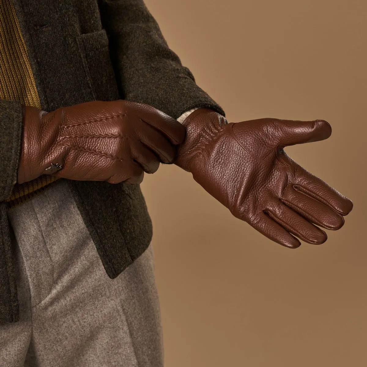 Columbus (brown) – luxurious deerskin (American deerskin) leather gloves with warm wool lining