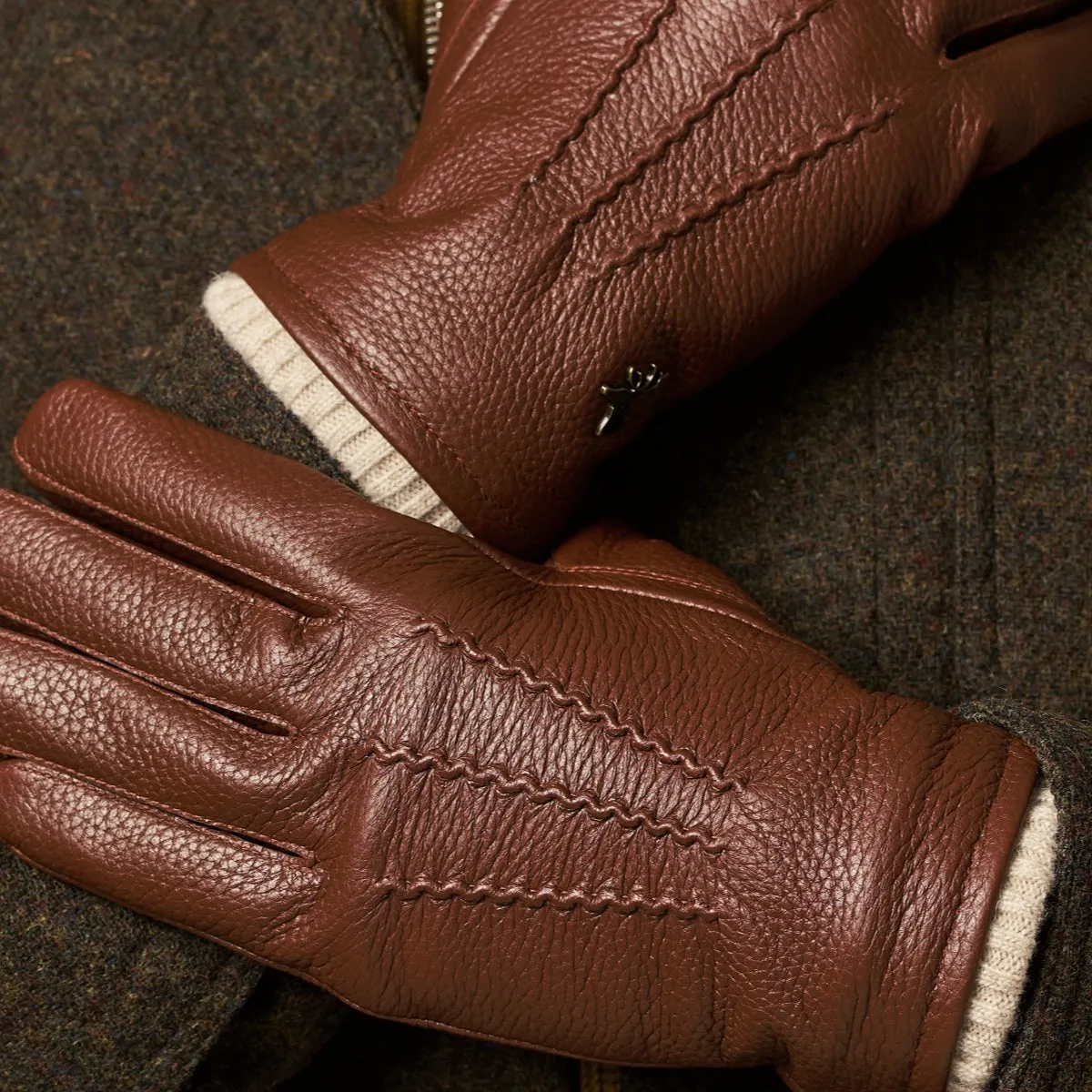 Columbus (brown) – luxurious deerskin (American deerskin) leather gloves with warm wool lining