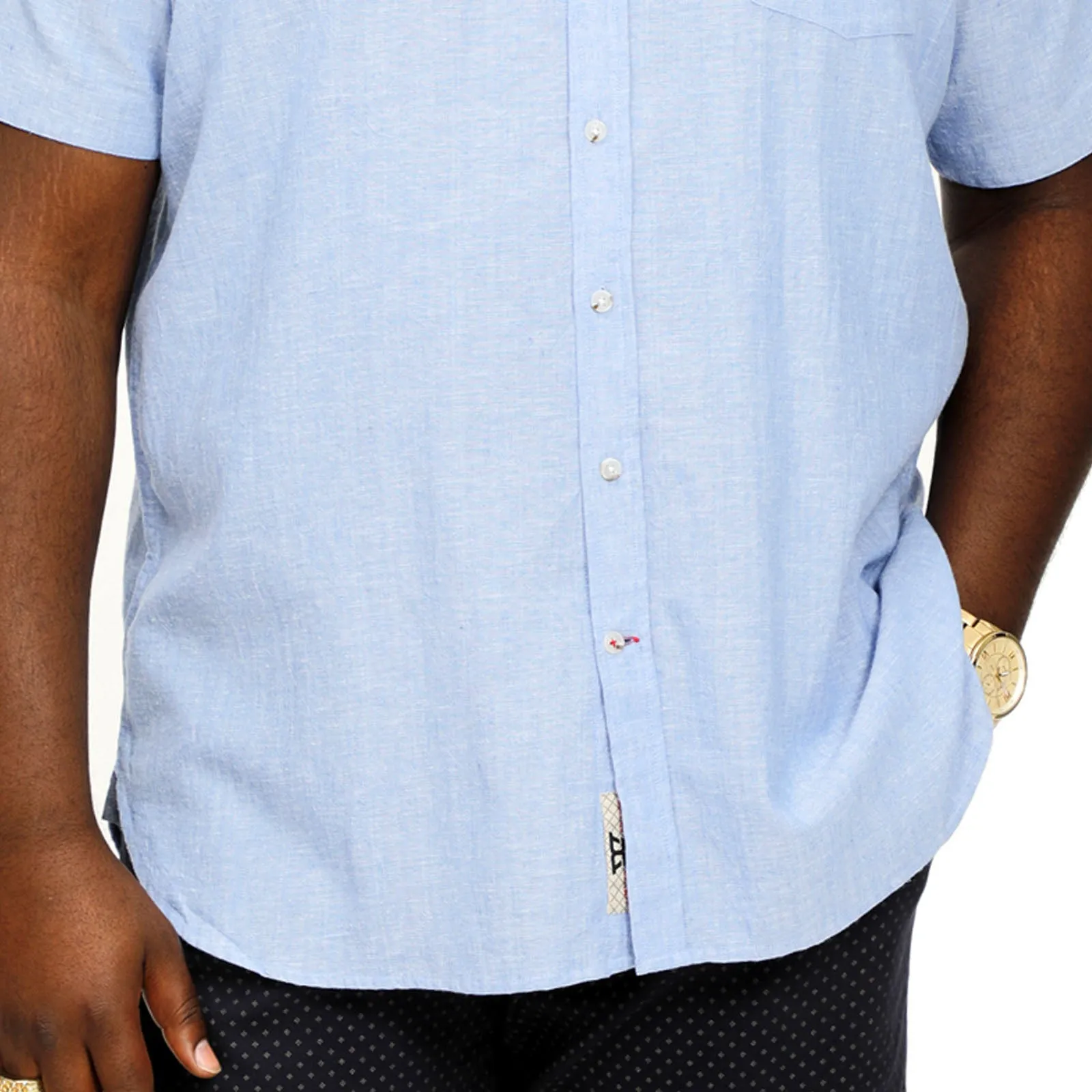 D555 Mens Hazelwood Big & Tall Linen Mix Woven Short Sleeve Shirt - Blue