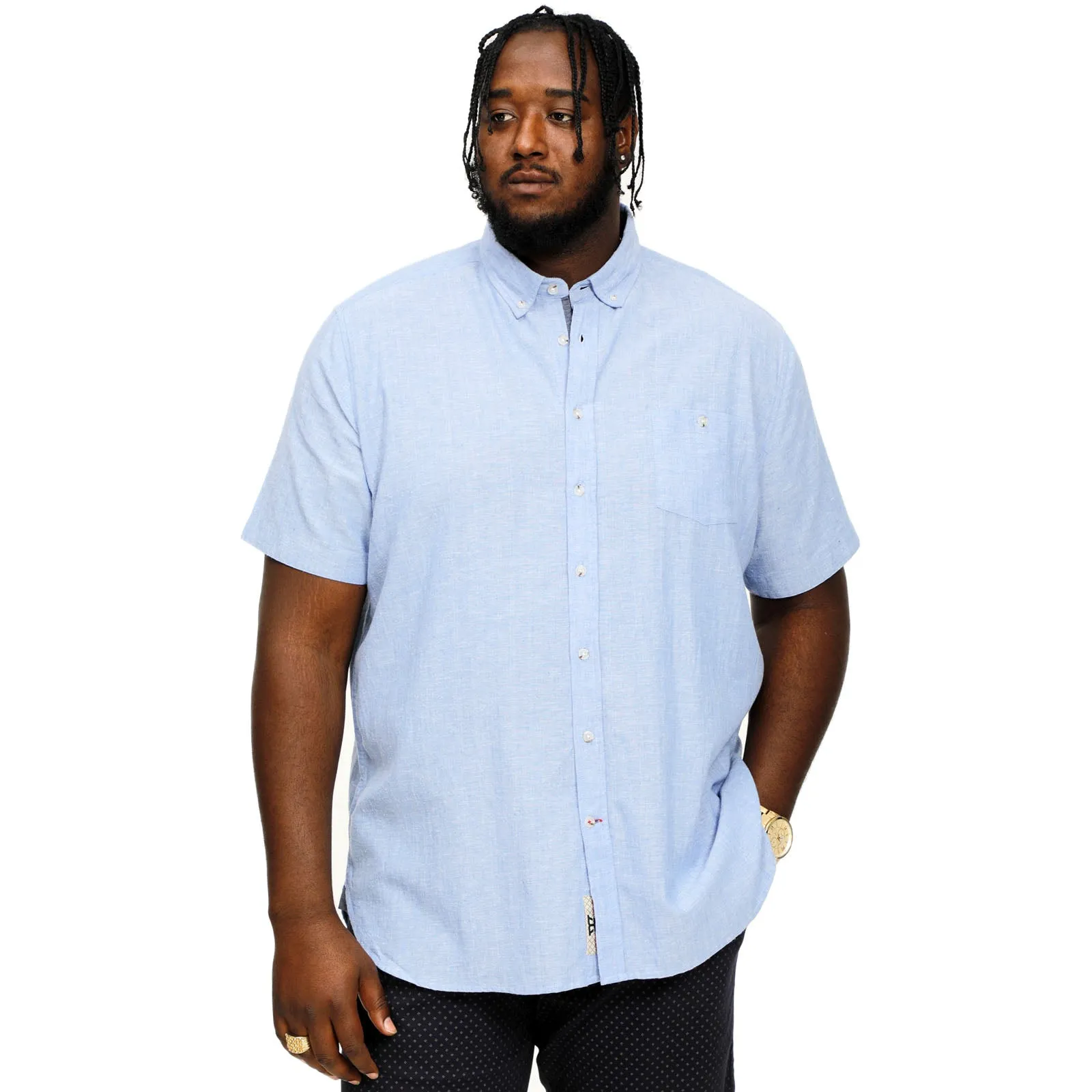 D555 Mens Hazelwood Big & Tall Linen Mix Woven Short Sleeve Shirt - Blue