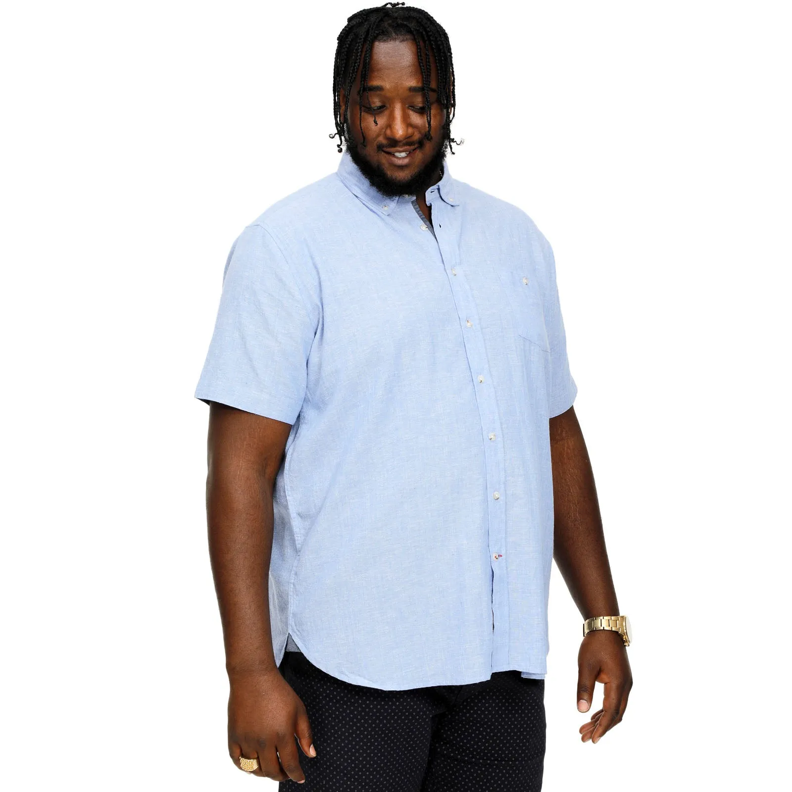 D555 Mens Hazelwood Big & Tall Linen Mix Woven Short Sleeve Shirt - Blue