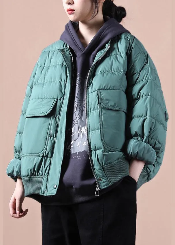 Elegant green down coat winter plus size down jacket Large pockets Elegant Jackets