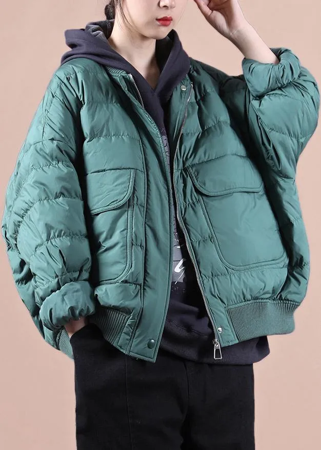 Elegant green down coat winter plus size down jacket Large pockets Elegant Jackets