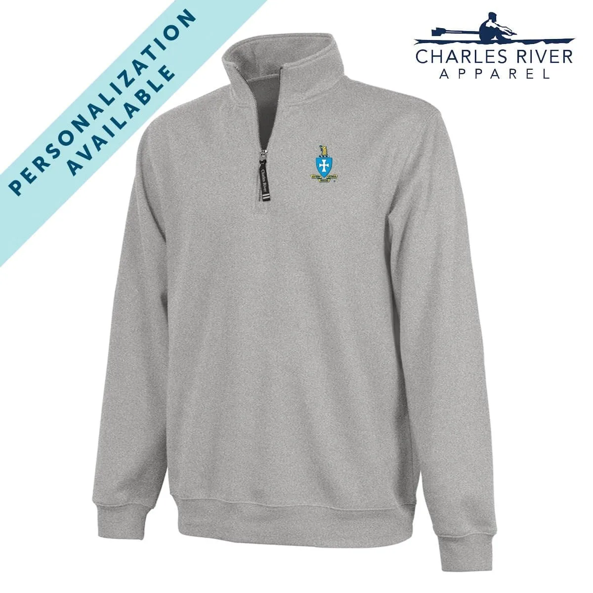 Embroidered Crest Gray Quarter Zip