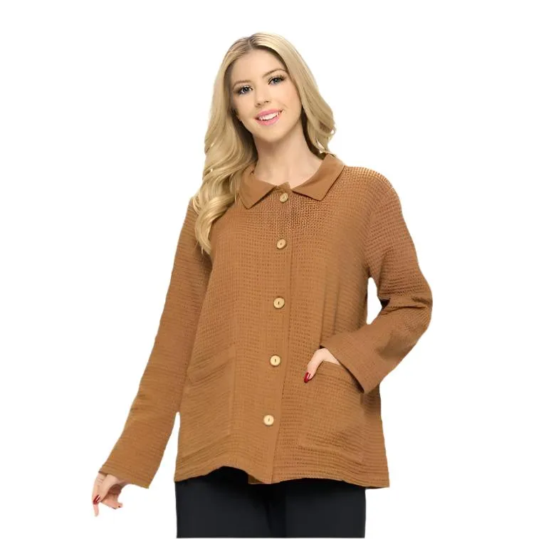 Focus Button Down Waffle Jacket in Toffee - SW231-TOF