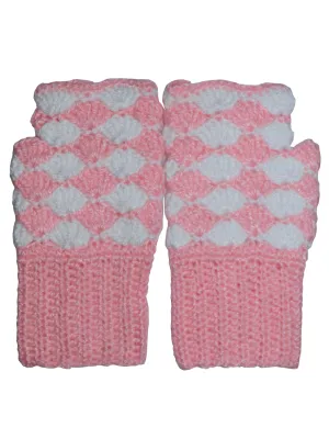 Handmade gloves wool/Yarn knitted with beautiful design baby pink and white combo