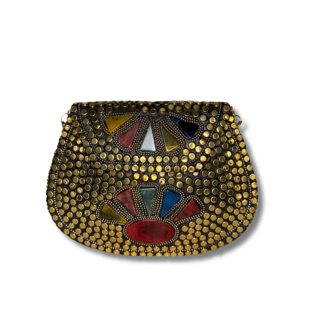 Hardshell Clutch Bag - Multi Gems & Gold