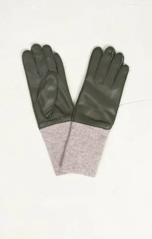 Long Rib Faux Leather Gloves