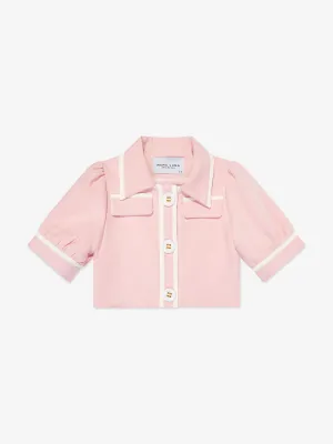 Mama Luma Girls Contrast Stitch Crop Bolero in Pink