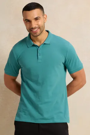 Men Blue Basic Pique Polo Shirt