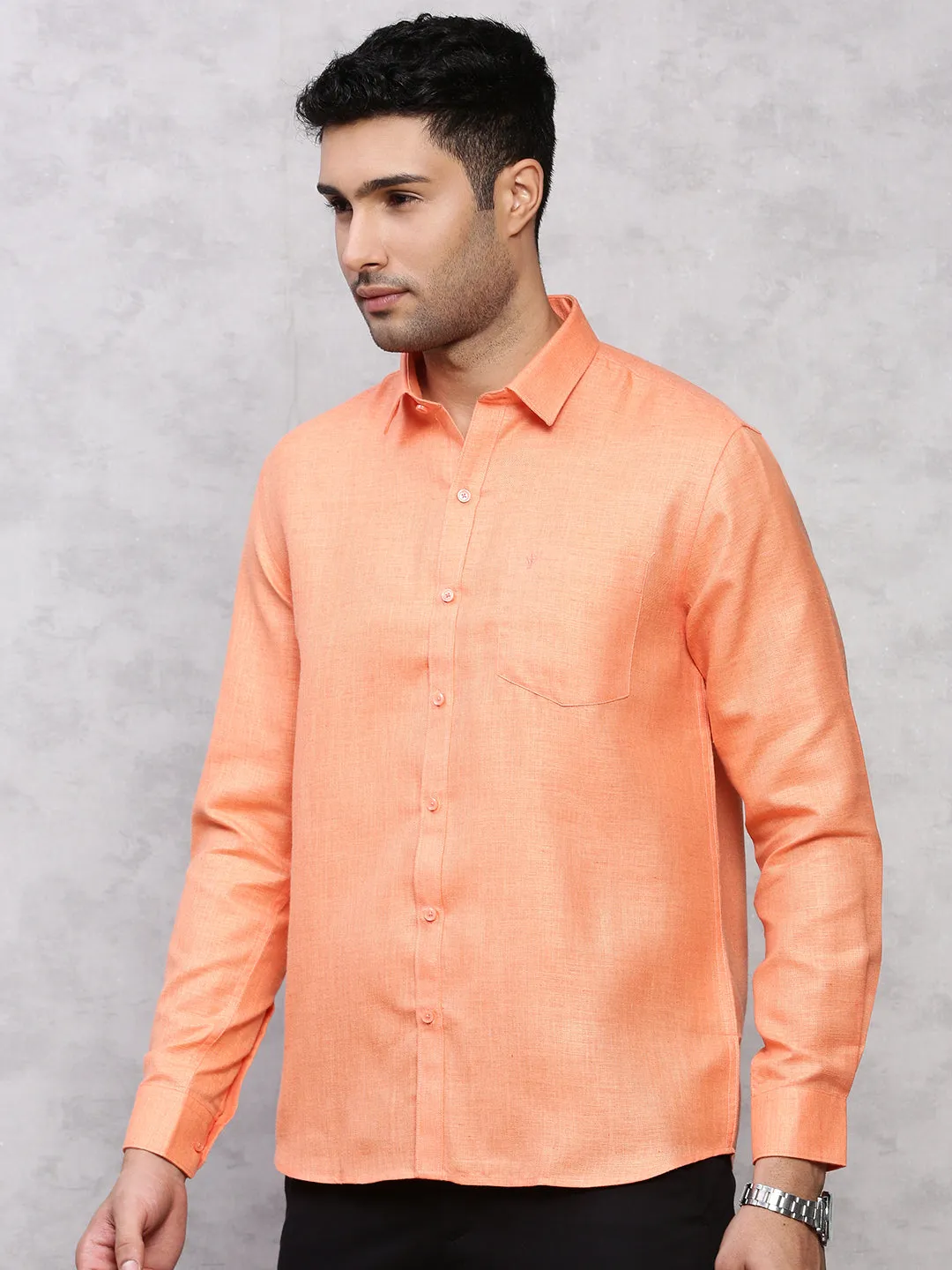 Men Cotton Blend Shirt Orange T7 CG4