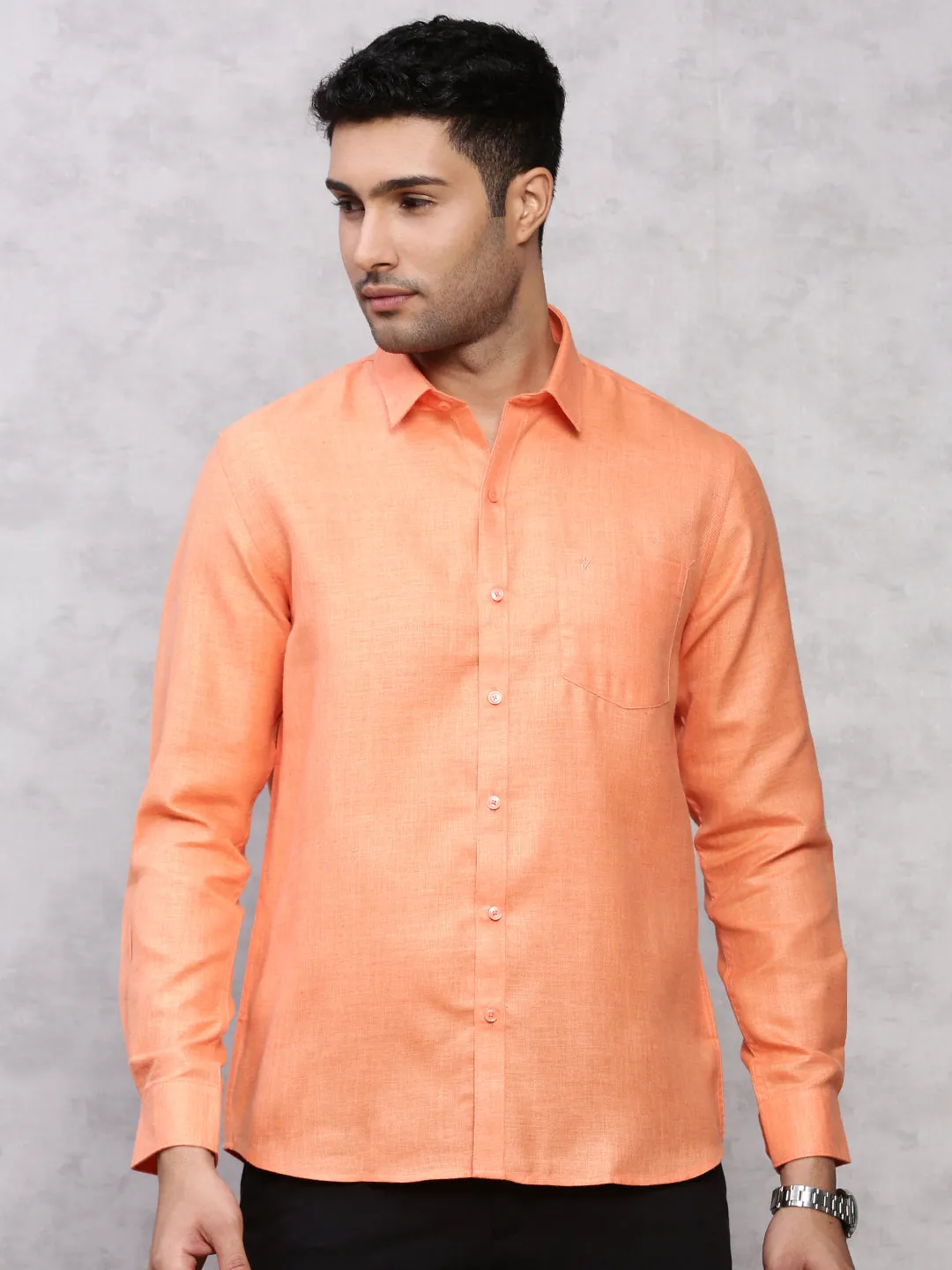 Men Cotton Blend Shirt Orange T7 CG4