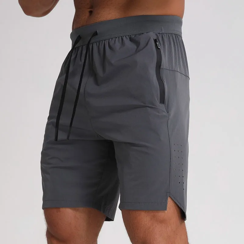 Men Running Shorts Zipper Pockets Side Split Workout Breathable Gym Shorts | K04