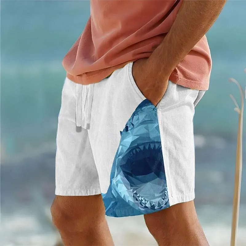 Mens Drawstring Elastic Waist Shark 3D Printed Breathable Beach Shorts 44576868YY