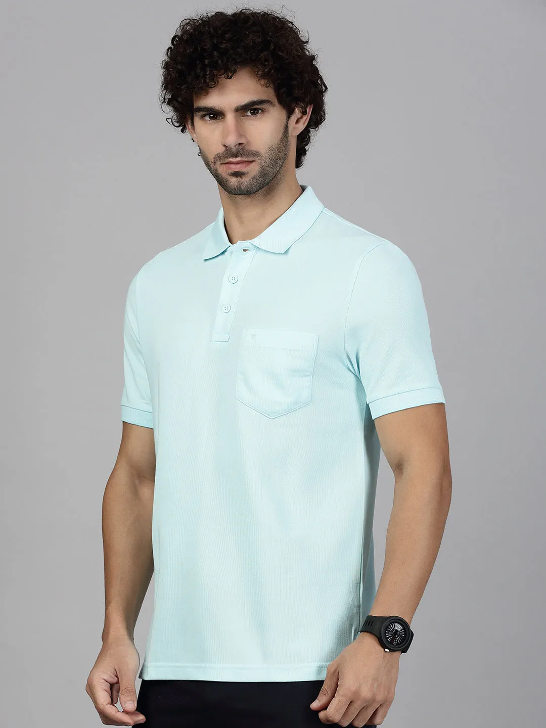 Mens Expert Polo Tshirt with Pocket Aqua Marine Blue EP32