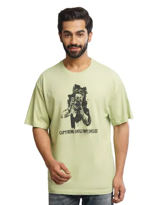 MENS PRINTED GREEN ROUND NECK TSHIRT