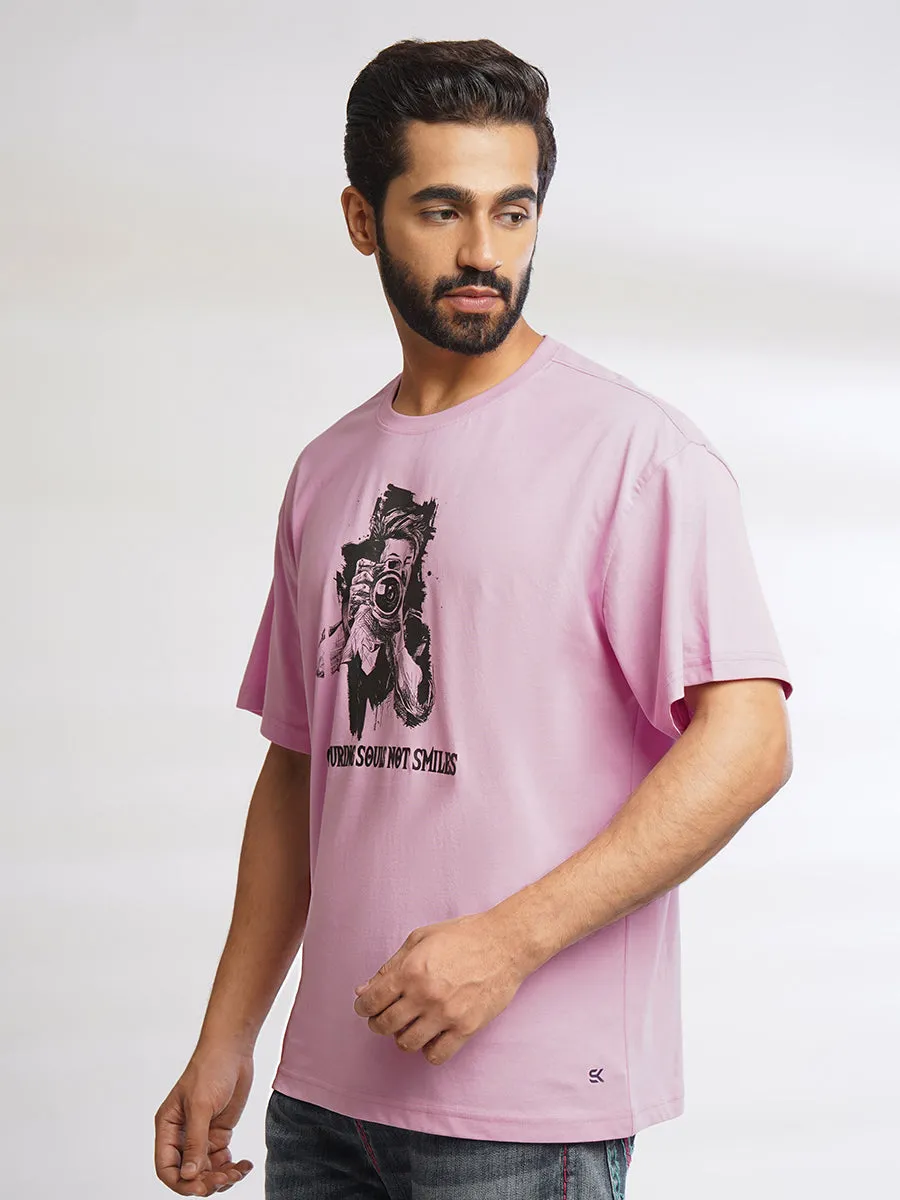 MENS PRINTED PASTAL LAVENDER ROUND NECK TSHIRT