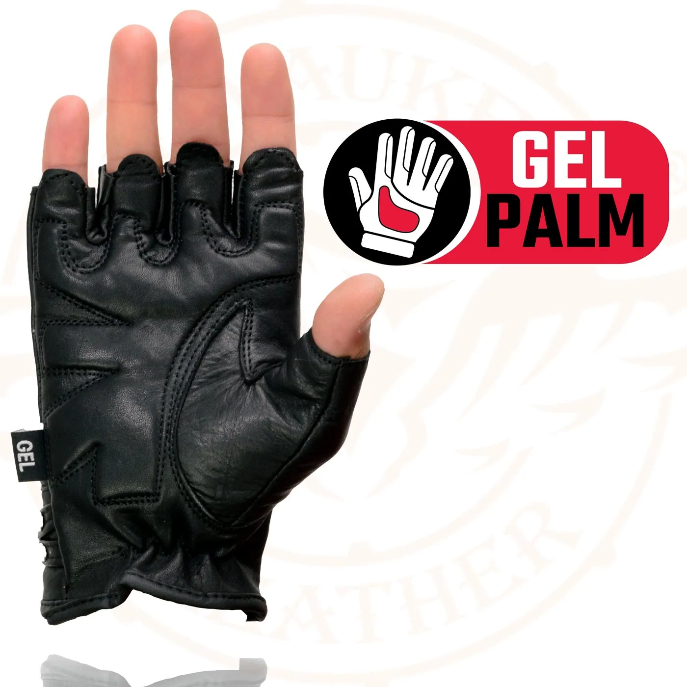 Milwaukee Leather SH461 Women's Black Leather Gel Palm Fingerless Motorcycle Hand Gloves W/ Stylish ‘Wrist Detailing’