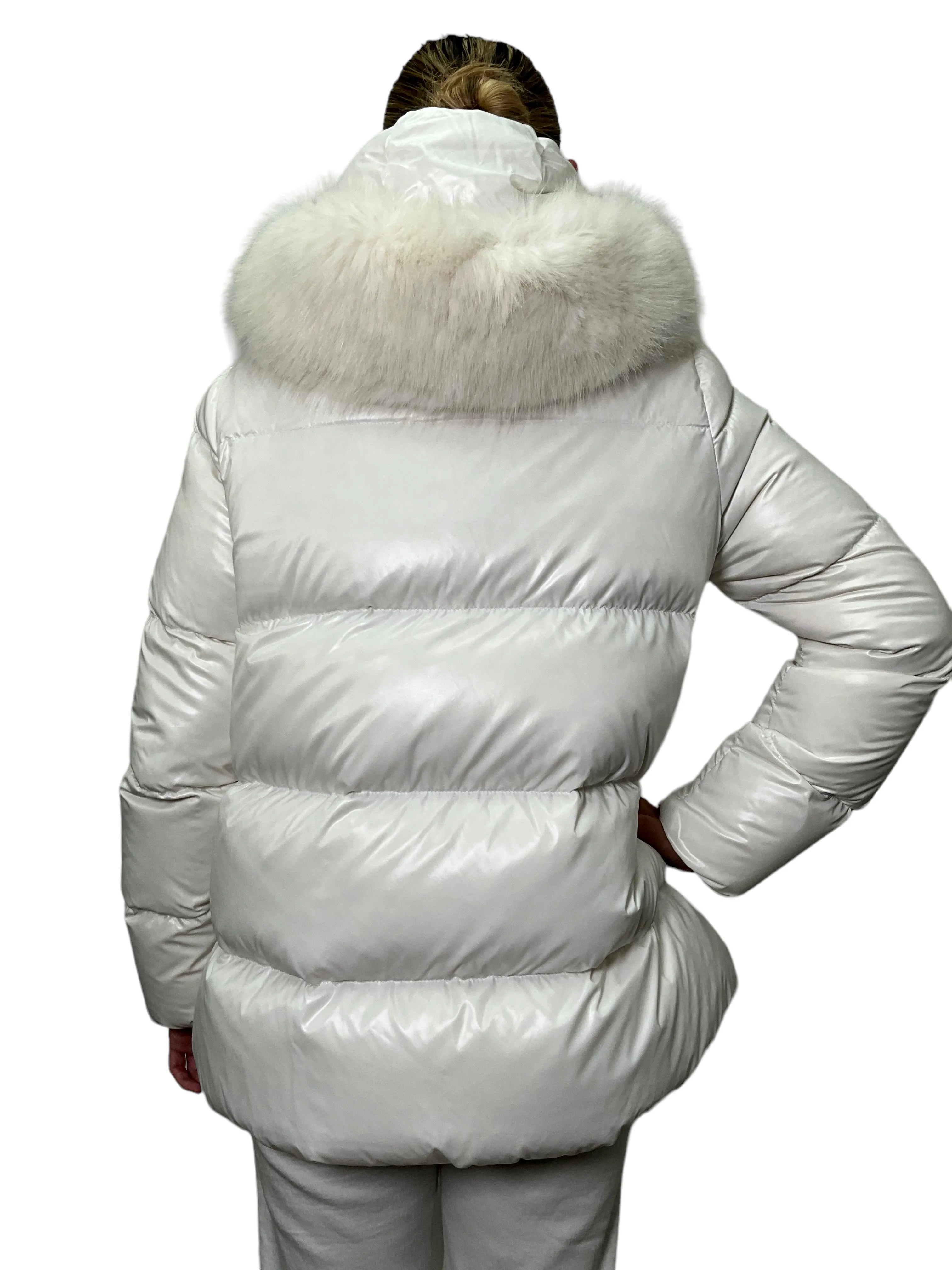 MONCLER Quilted Down Puffy Coat with Fur Trim Size L NEW