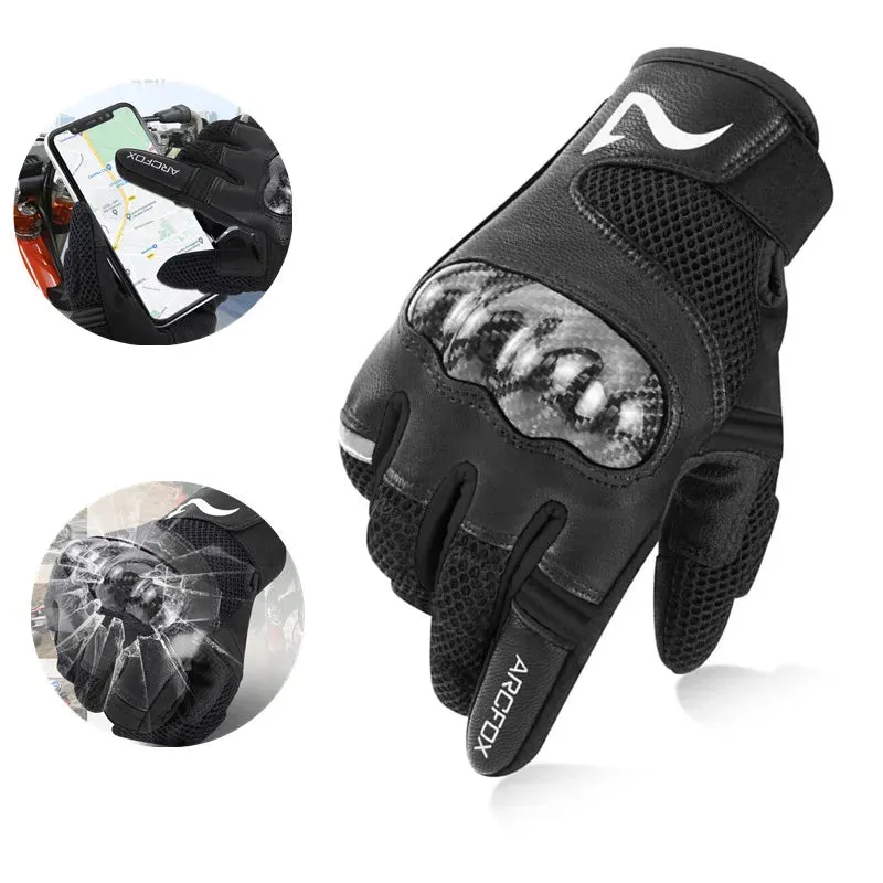 Perforated Genuine Leather Men's Motorcycle Gloves