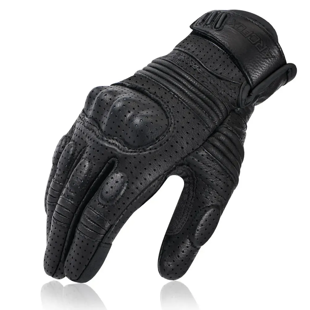 Perforated Genuine Leather Men's Motorcycle Gloves