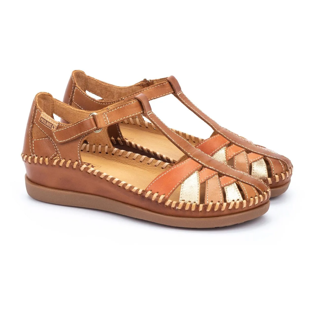 Pikolinos Cadaques W8K-0705C1 Ladies Brandy Leather Touch Fastening Sandals