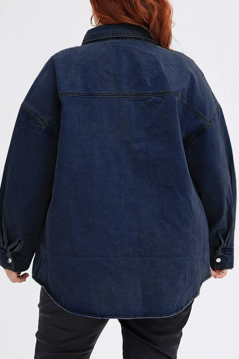 Plus Size Snap Down Pocketed Denim Jacket - 2 Colors