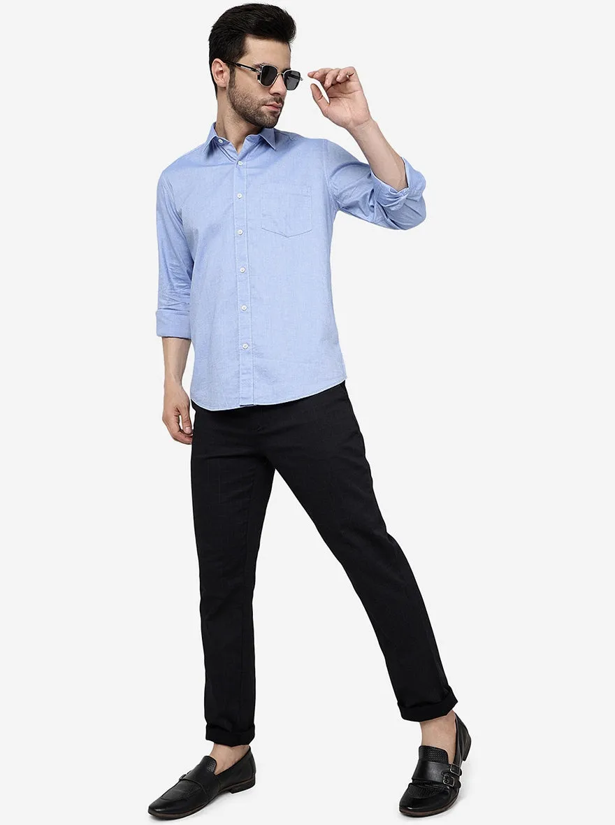 River Blue Solid Slim Fit Semi Casual Shirt | JadeBlue